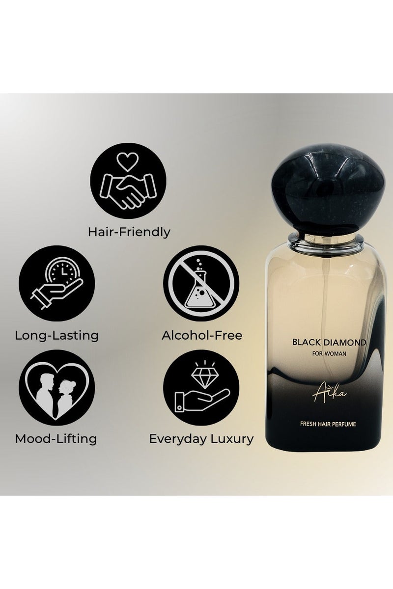 ايكا عطر أيكا بلاك دايموند 50 مل للنساء، عطر يدوم طويلاً للجسم والشعر، عطر خالٍ من الكحول للنساء برائحة التوابل والجلد والعنبر مع نفحات شرقية جريئة. - Image 5